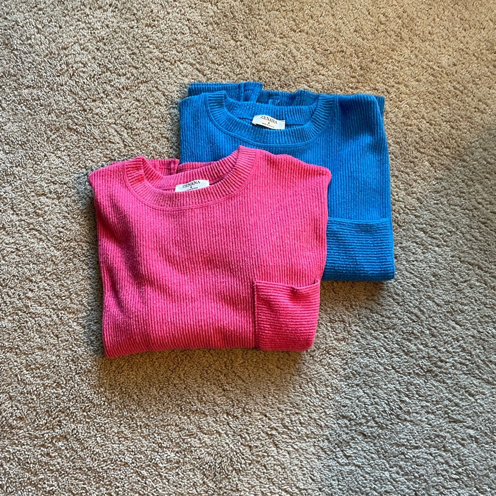 Zenana Pink and Blue Ribbed Sweaters